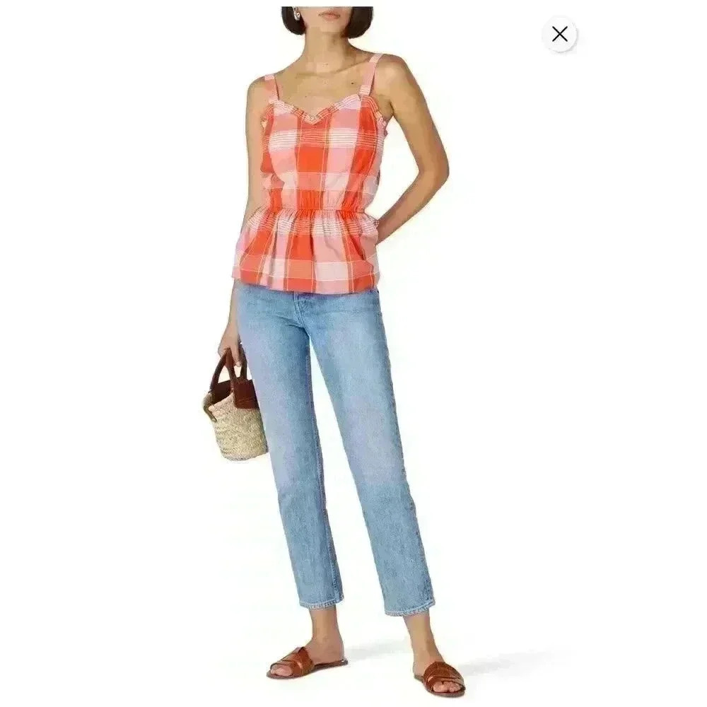 $159 Waverly Grey Blouse Womens Small Plaid Peplum‎ Cottagecore Coastal Cowgirl